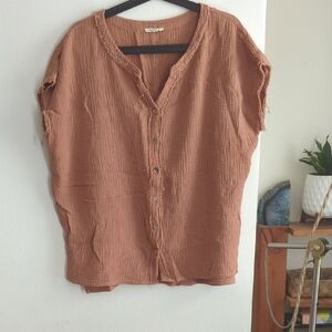 Women's Brown Button-Up Top